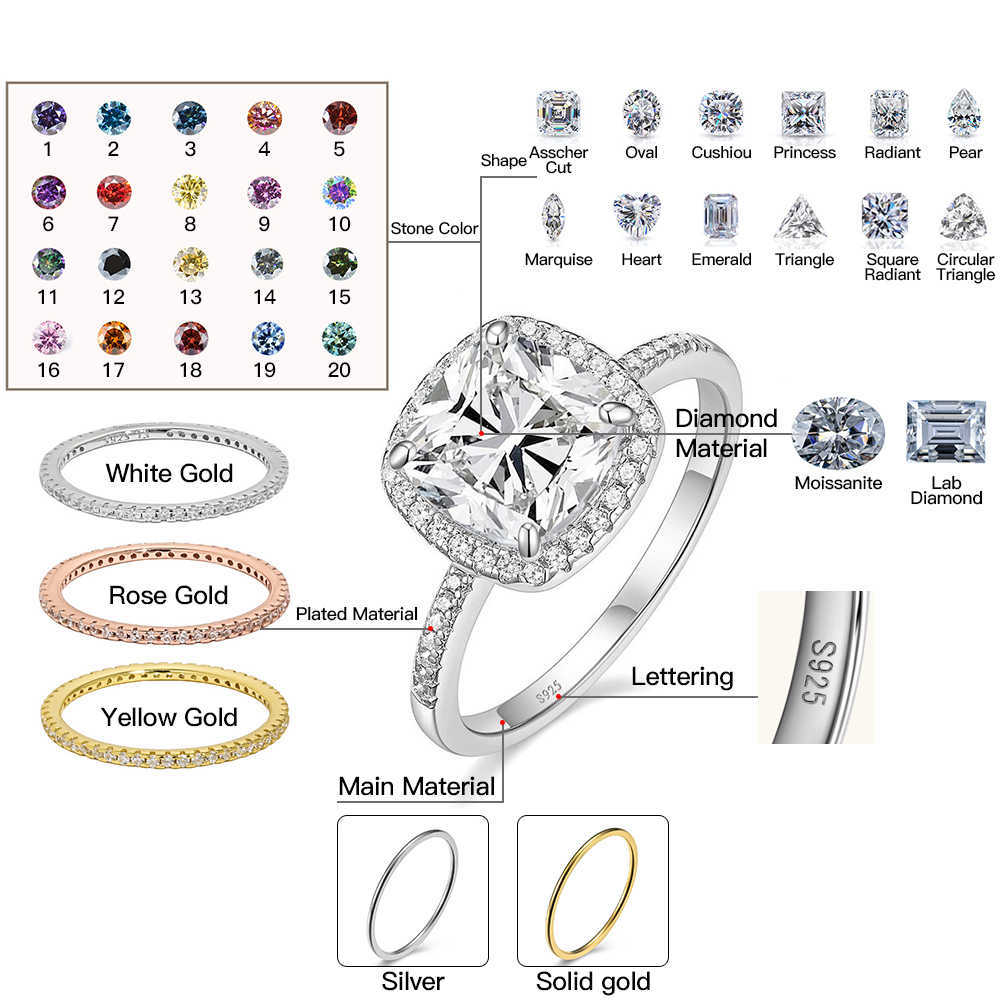 Wholesale 10K 14K Solid Vvs Moissanite Engagement Rings Women Sier Dia Emerald Radiant Oval Cut Gold Ring