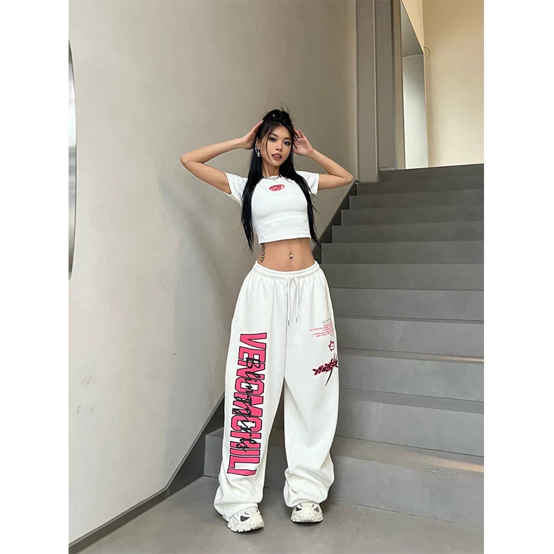 MEXZT Y2K Oversized Sweatpants Women Streetwear Letter Print Wide Leg Pants Harajuku Korean Baggy Joggers Casual Sports Trousers 240524