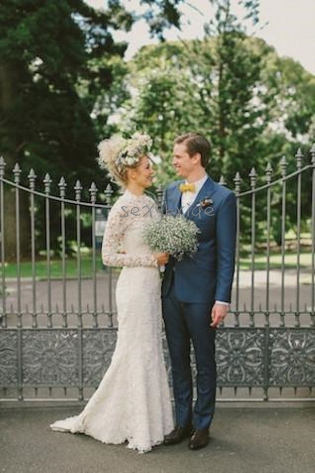 Country Lace Mermaid Wedding Dresses High Neck Long Sleeves Vintage Bridal Gowns Court Train Garden Robe de Mariee Vestido De Novia 2024