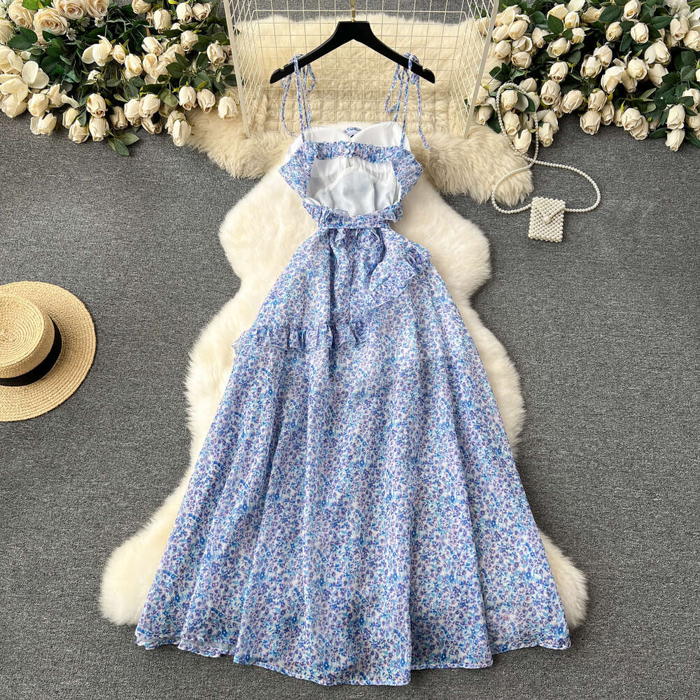 French floral holiday long dress niche three-dimensional floral slim fit sexy hollow out backless suspender dress