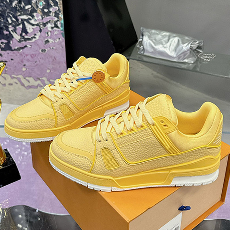 Designer Sneakers Women Maxi Board Shoes 1ACQ6 men feminine New Arrival Minimalist Blue grained calf leather Side Flowers Breathable Rubber outsole