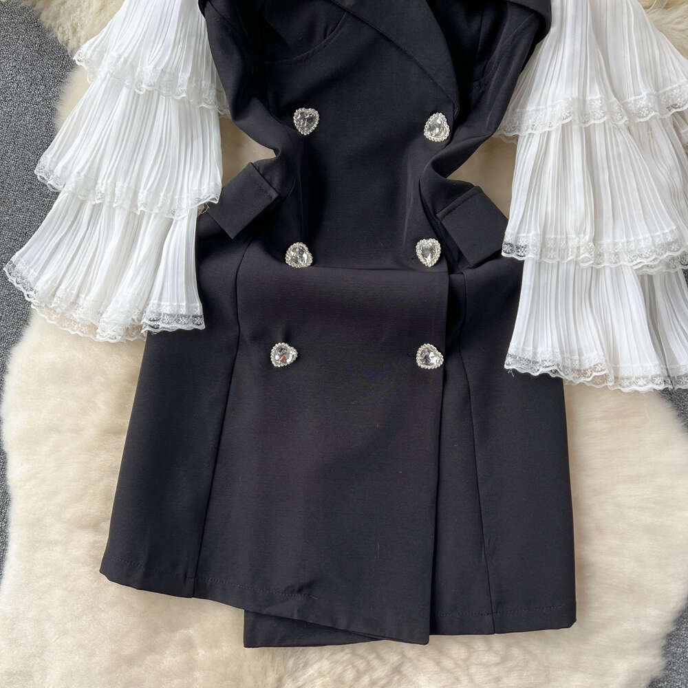 One shoulder strap small black dress for women with socialite style elegant temperament off the shoulder flared sleeves love button up dress dress