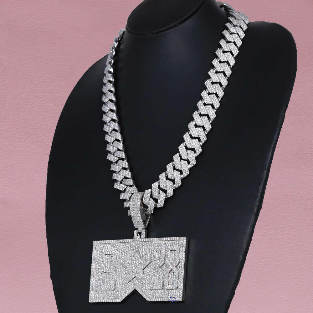 Exclusive custom designer 14 kt white gold moissanite round brilliant cut vvs diamond iced out hip hop pendant with cuban chain