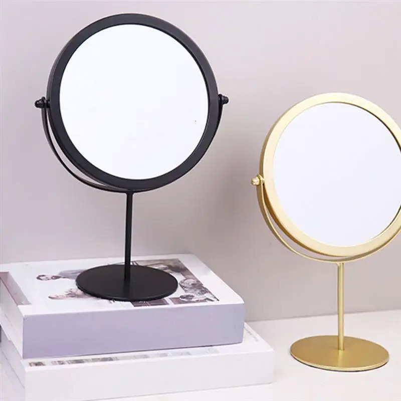 Mirror Makeup Tabletop Cosmetic Vanity Stand Table Magnifying Desk Swivel Desktop Round Vintage Creative For Hand Double Sided 240603