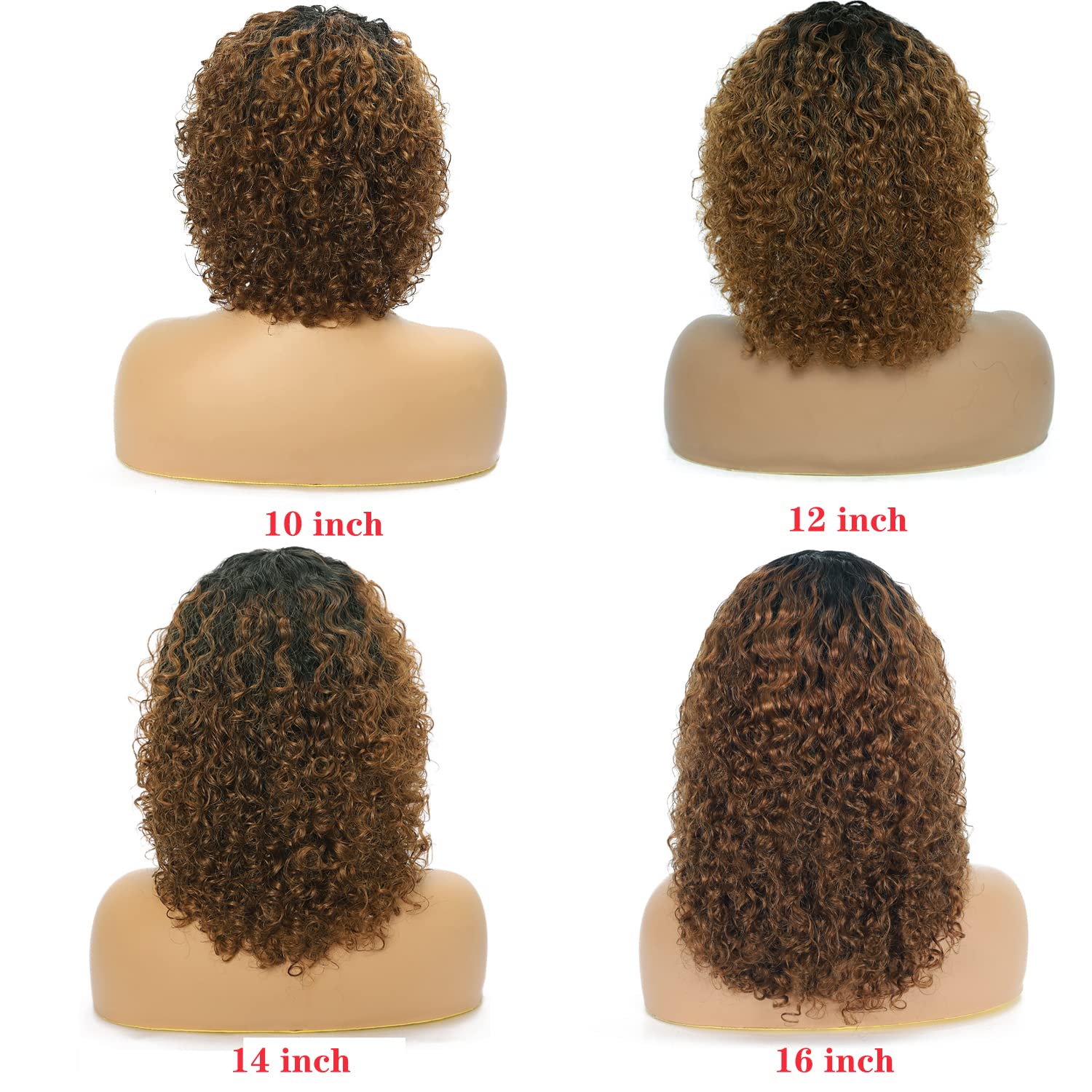 Curly Wig with Bangs Human Hair None Lace Front Glueless Short Kinky Curly Bob Wigs Afro Curly Wigs for Black Women Jerry Curly 200 Density Brown Mach