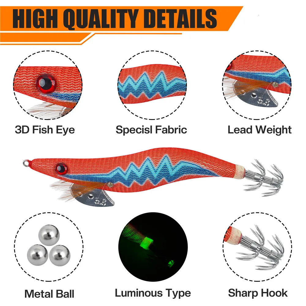 10Pcs Luminous Squid Bait Jig Hooks Rattle Saltwater Glow Squid lures Cuttlefish Sleeve Egi Jig Octopus Fishing lure 2.5 3.0 3.5 240603