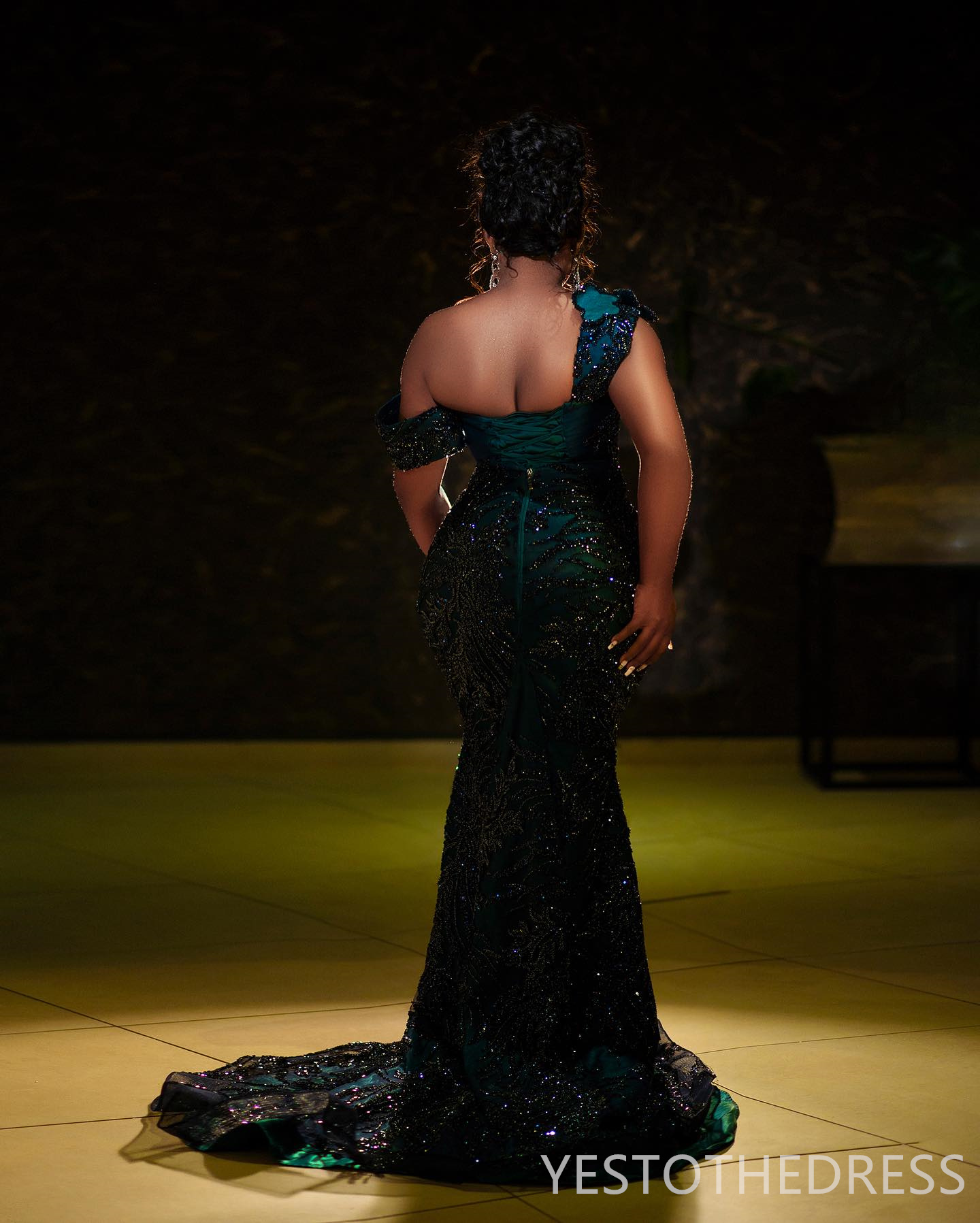 2024 Aso Ebi Prom Dress Navy Blue Mermaid Promdress One Shoulder Evening Formal Gowns Appliqued Beaded Lace Vestido De Sorrie Second Reception Gala Go