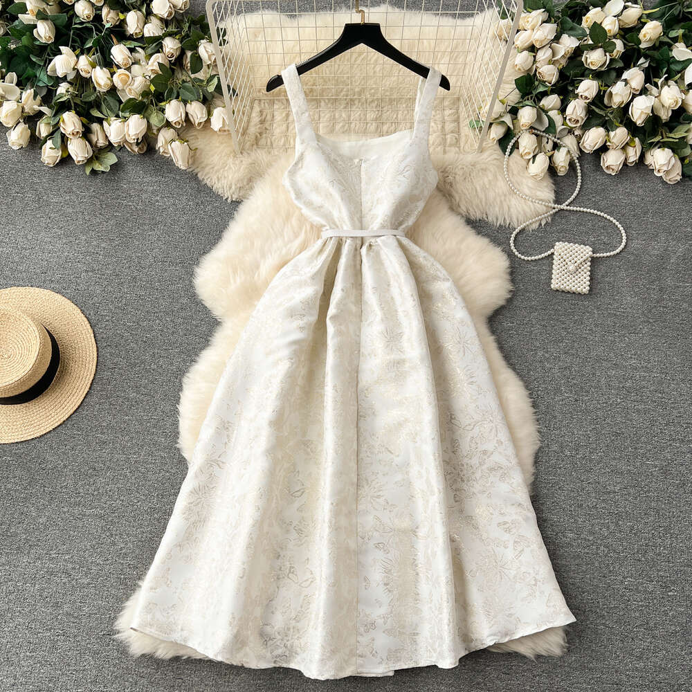 High end exquisite dress for women in court style French jacquard large swing skirt socialite temperament waist up vest dress