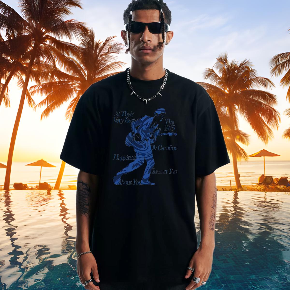 Loose T shirt Breathable Crew Neck High Street Hip Hop Men Tshirts Black White Casual New Top Tees