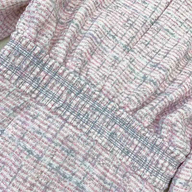Autumn Women High Quality Tweed Short Dress Jacket Slim Waist Pocket Elegant Vintage Pink Single Breasted Dress Female S-L 240529