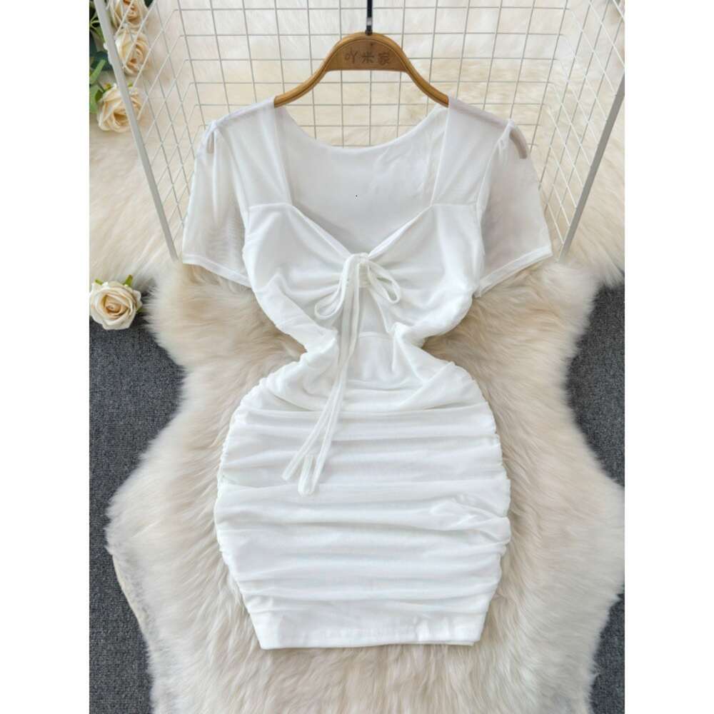 Fashionable French Style Tight Wrapped Hip Skirt 2024 Summer New Slim Fit and Slimming Spicy Girl A-line Dress