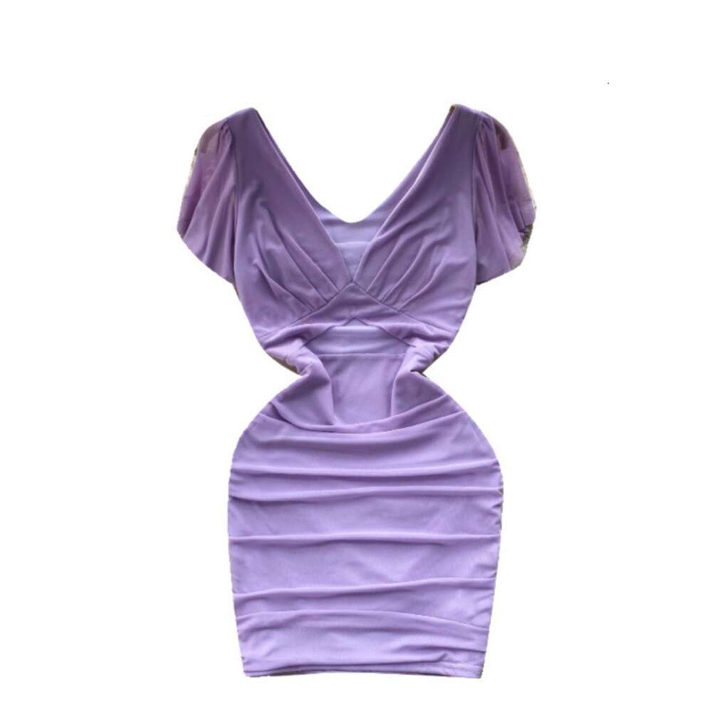 Nightclub womens clothing design sense dress female mind machine perspective hollowed out pleated slim fit short sexy buttocks wrapped skirt trend