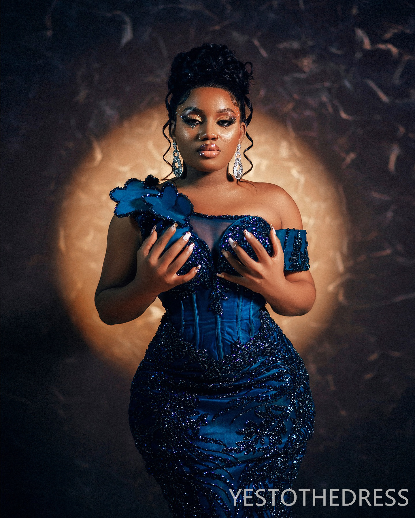 2024 Aso Ebi Prom Dress Navy Blue Mermaid Promdress One Shoulder Evening Formal Gowns Appliqued Beaded Lace Vestido De Sorrie Second Reception Gala Go