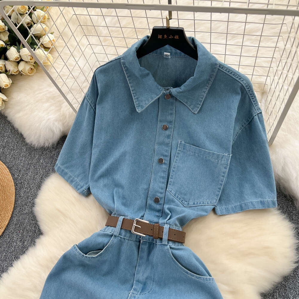 Chic denim dress for women in 2024 new style with stylish buttoned and slim fitting mid length skirt that includes buttocks