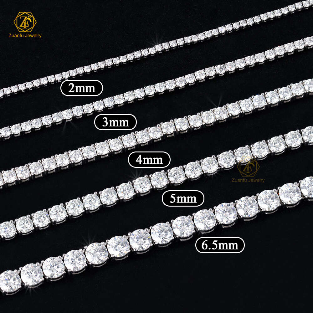 Fine Jewelry Bracelet Necklace 3mm 4mm 5mm 6.5mm Custom 10k 14k Gold Plated 925 Sterling Silver 3mm Moissanite Tennis Chain