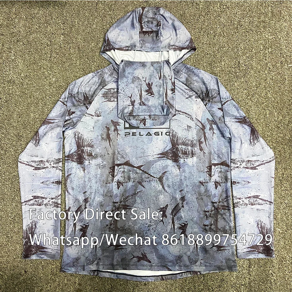 Fishing Shirts UPF 50 Quick Dry Hooded Mask Tops Wear Breathable Summer Long Sleeve Fish Shirt Custom Anti-UV Camisa De Pesca 240601