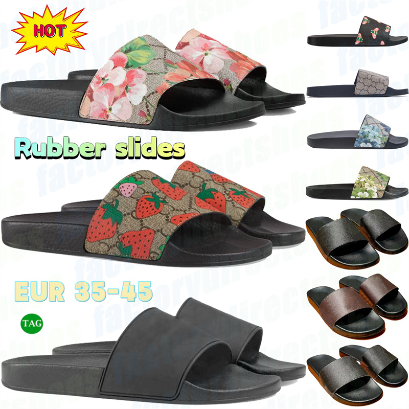 Summer beach designer rubber slides women canvas blue flowers slippers white black men casual slipper Waterfront Mules Rubber Slide Sandals bees printed brown navy