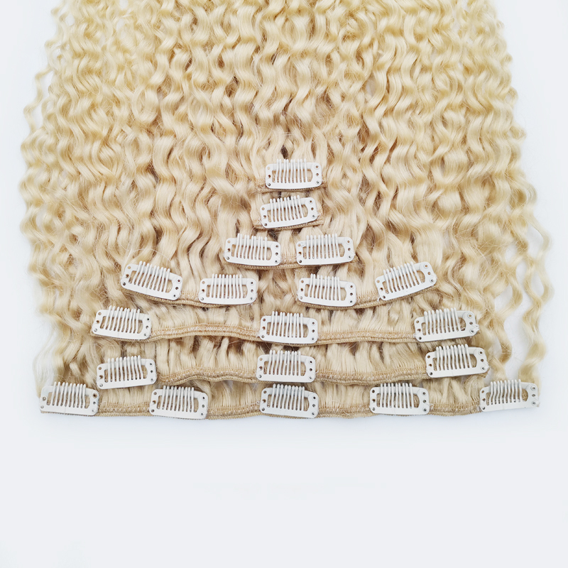 Mongolian Kinky Curly Hair Clip In Extensions Human Hair Blonde Natural Black Blonde Hair Clip Ins 4B 4C Human Hair Extensions 8 Pcs Set