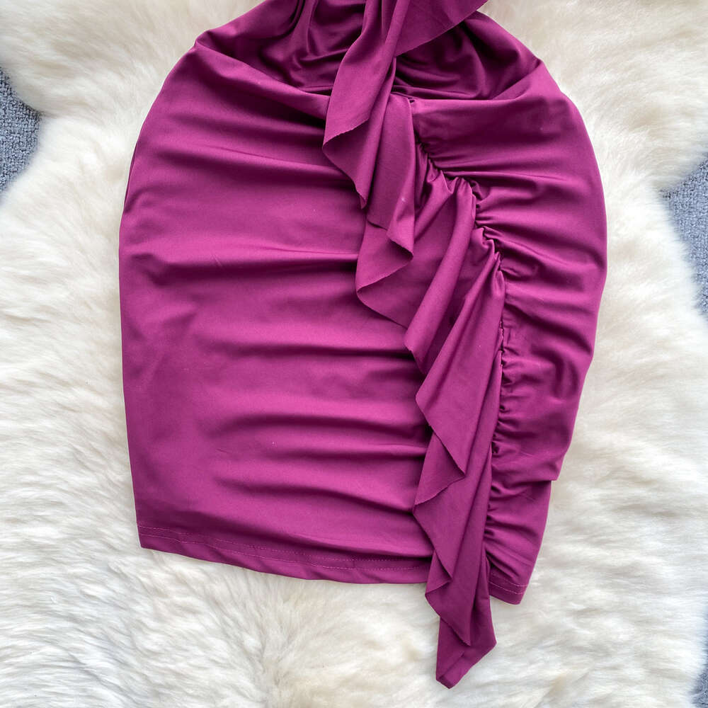 Dresses for women with a design feel ruffled edges slim fit buttocks wrapped skirt sexy diagonal collar off the shoulder strapless formal dress