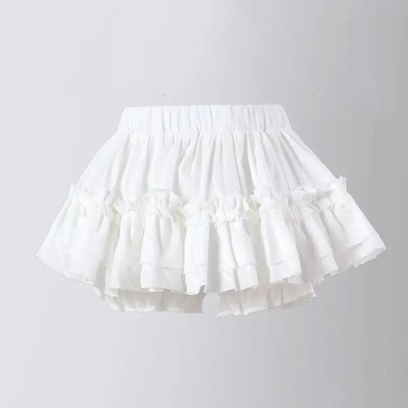 Sweet Ruffles White Skirt for Girls Summer 2024 Bows Ballet Style High Waist Thin Short Skirt 2 To 13 Years Kids Dance Tutu 240531
