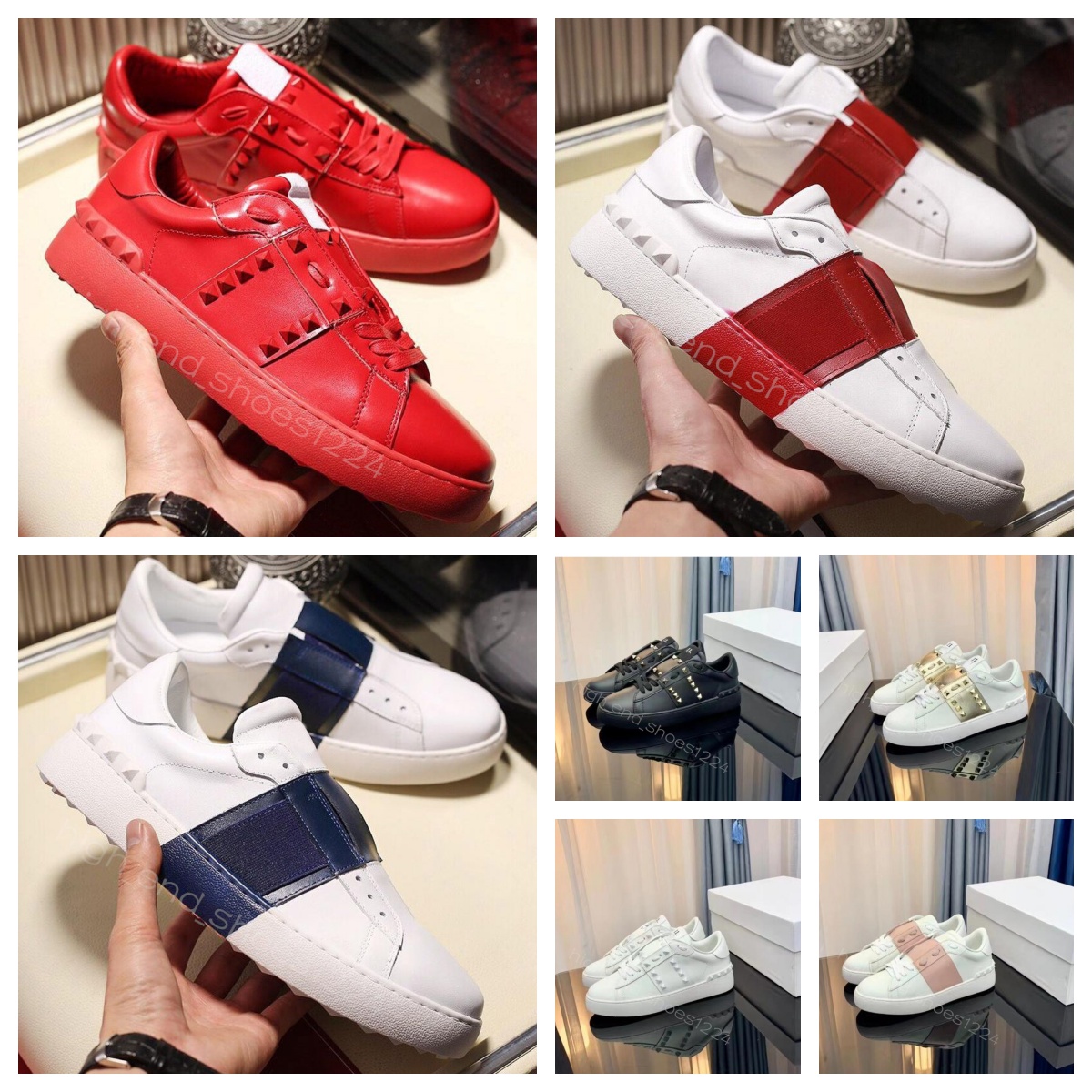 luxury designer shoes casual shoes sneakers men shoes women fashion skate shoes black and white rivets inlaid with leather stitching retro flat l