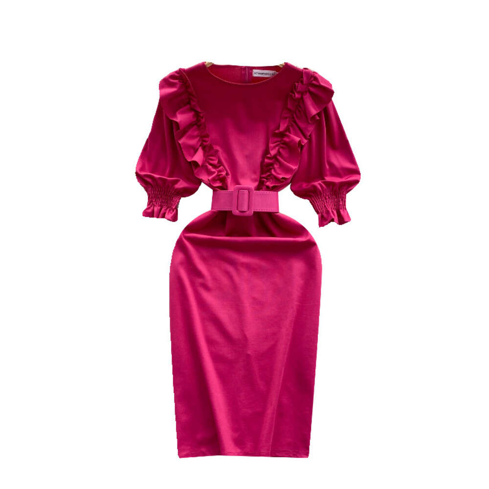Commuter womens 2024 new early spring dress womens sweet ruffled edge slim fit mid length style temperament buttocks wrapped skirt