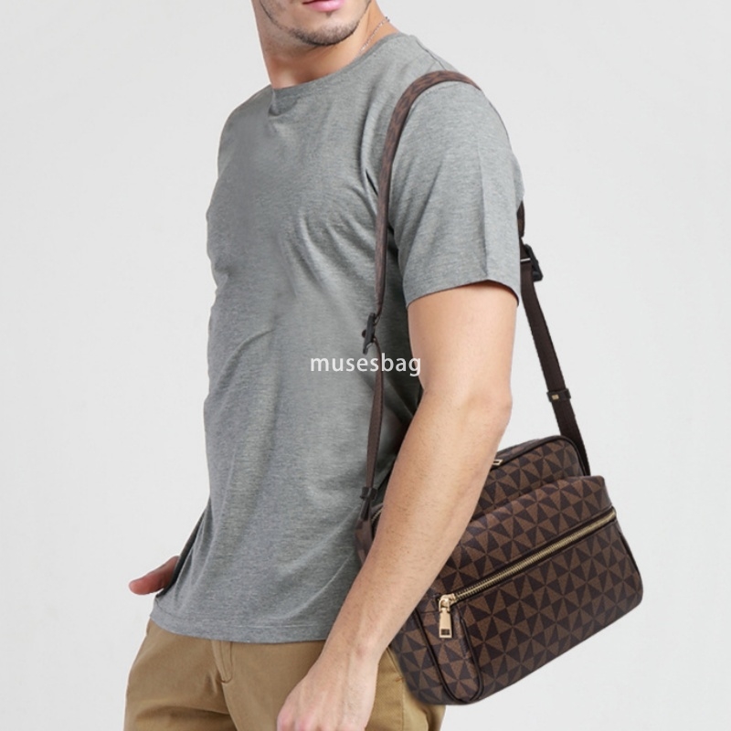 Fashionable New Trendy Men's Bag Versatile Checkered Print Small Square Bag Retro Business Commuter One Shoulder Crossbody Bag