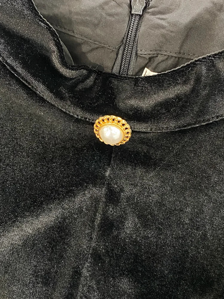 EWQ M-4XL Multi Size Womens Stand Pleuche Tweed Patchwork Contrast Color High Waist Dress Autumn Dresses 27SN3921 240529