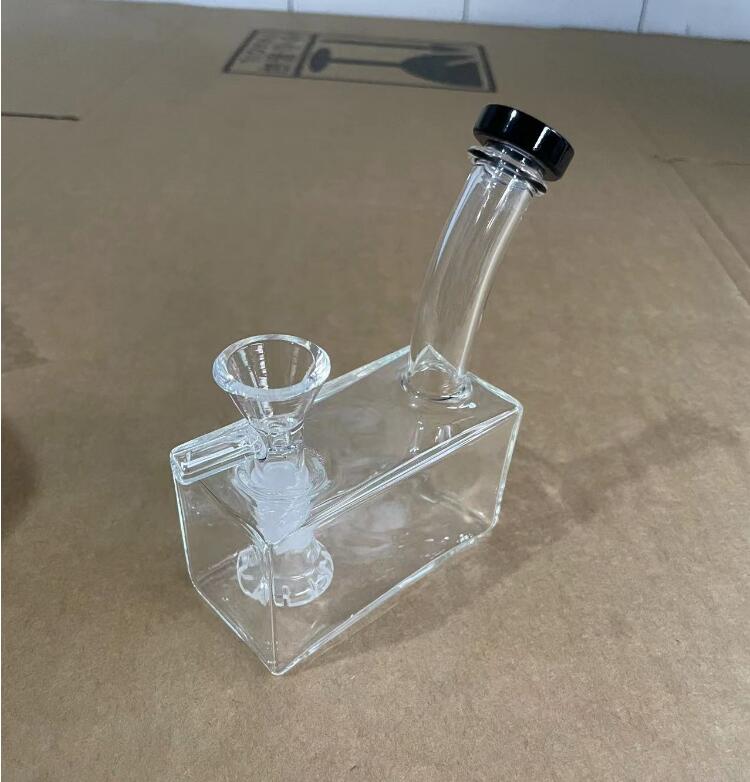 Square Glass Oil Burner Bong Bubbler Smoking Water Pipe Downstem Perc Percolator 14mm Joint Dab Rig Ash Catcher with Downstem Oil Burner Pipes 1pcs