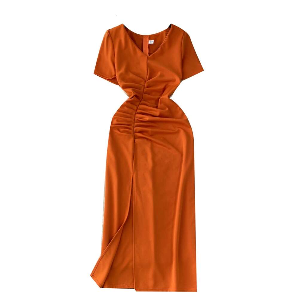 French style high-end short sleeved pleated waistband dress for women to show slimming temperament goddess style buttocks wrapped spicy girl skirt