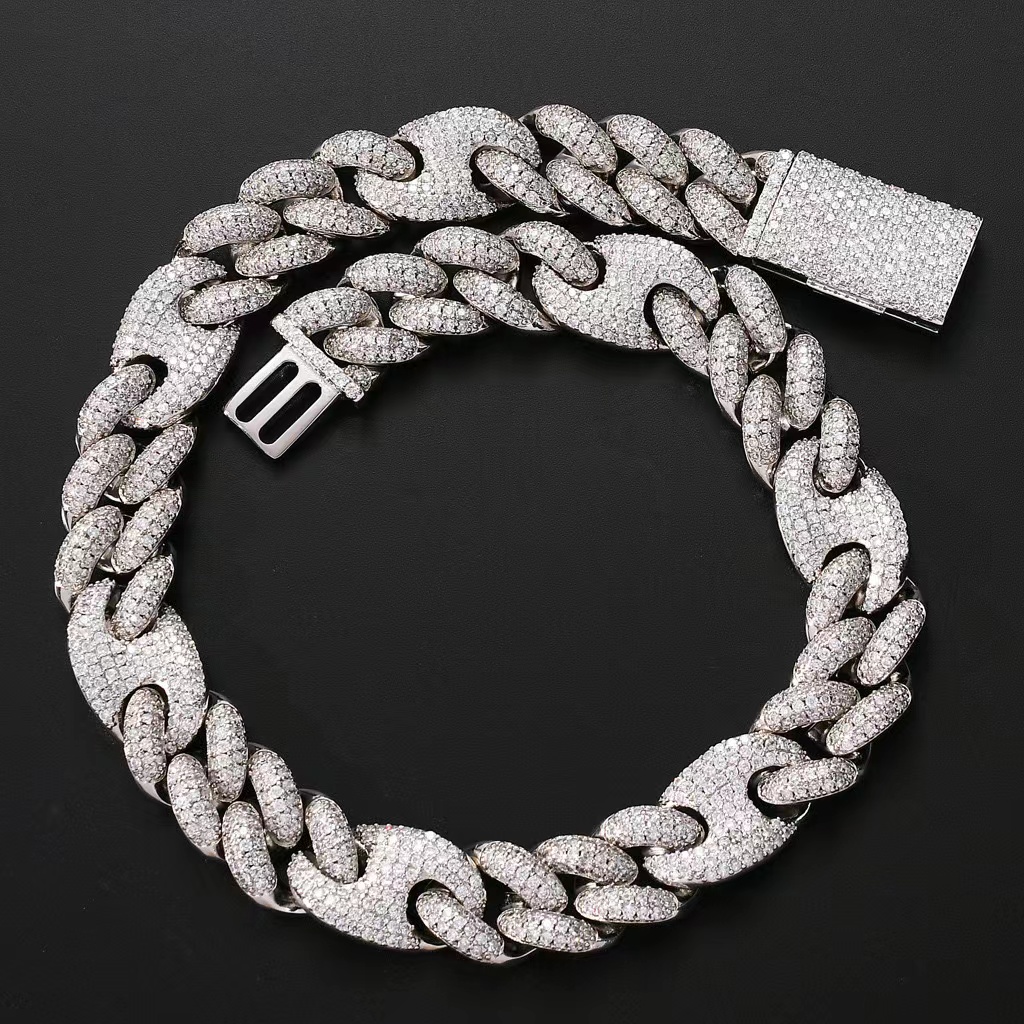 bracelet necklace moissanite Diamond Miami 10mm 15mm Wide Pig Nose Trend Bracelet Micro-inset Zircon Cuban Chain Male and female rapper Hip Hop bracelet
