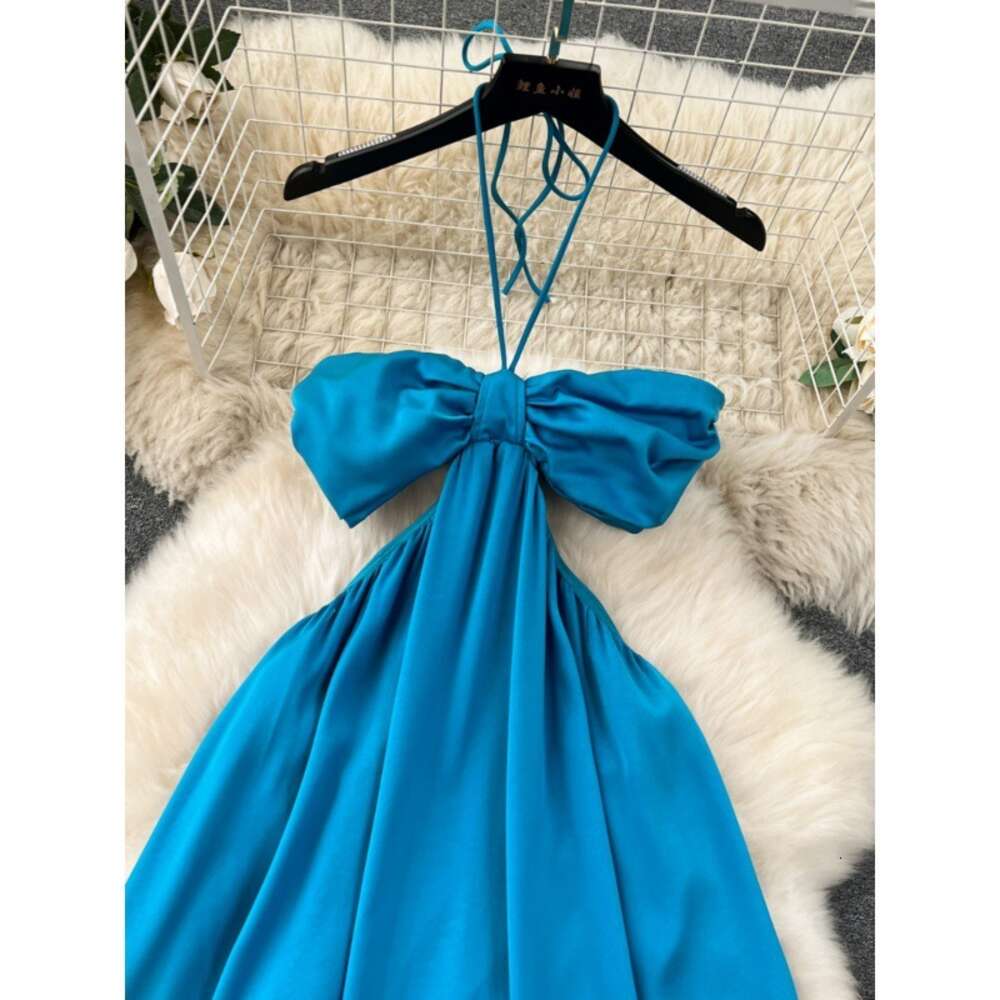 Vacation dressing with camisole dress womens mind machine hollowed out backless sexy strapless long satin dress ruffled edge skirt