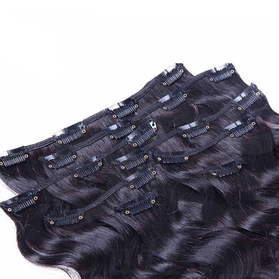 Remy Clip In On Hair Extensions Human Hair Extensions Body wavy Extra Thick Double Weft Natural Black Off Black 8pcs Full Head Weave Brazilian Hair