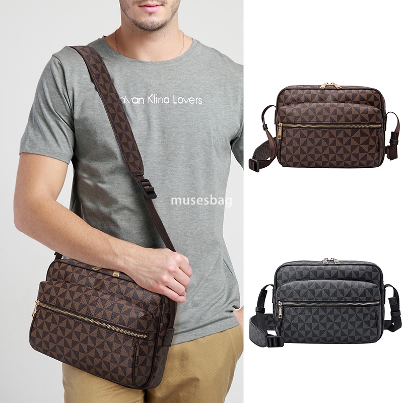 Fashionable New Trendy Men's Bag Versatile Checkered Print Small Square Bag Retro Business Commuter One Shoulder Crossbody Bag