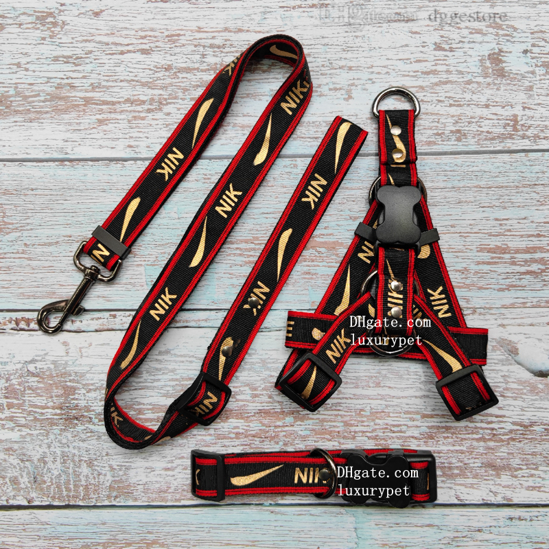 free shipping Designer Leashes Set Gilded Letter Pattern Step in Nylon Harness Durable Sturdy Pet Collar for Small Large Dog French Bulldog Dachshund 