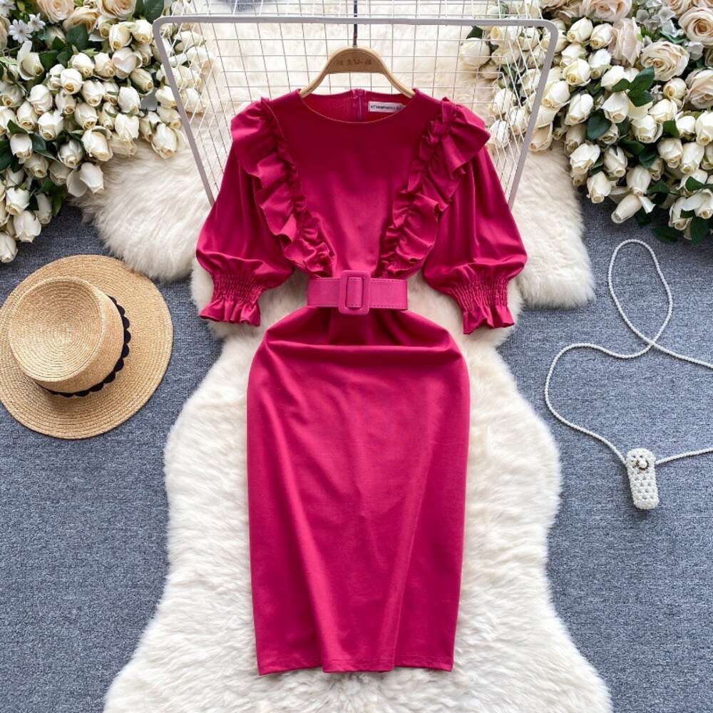 Commuter womens 2024 new early spring dress womens sweet ruffled edge slim fit mid length style temperament buttocks wrapped skirt