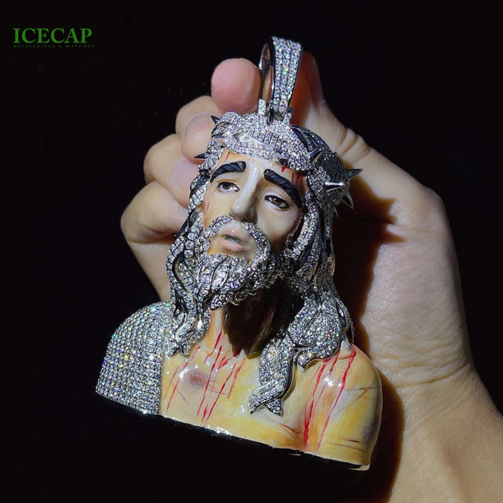 Iced out Big Jesus Moissanite Pendant Diamond Micro 925 Silver Jesus pendant Passes Diamond Tester Religious Jesus Pendant