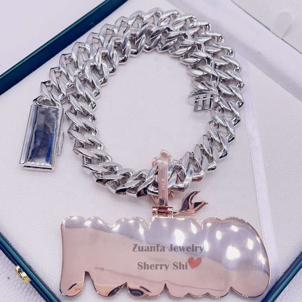 Rose Gold Plated VVS Moissanite Diamond Custom Iced Out Hip Hop Cuban Chain Name Letter Pendant Necklace with Mermaid Bail