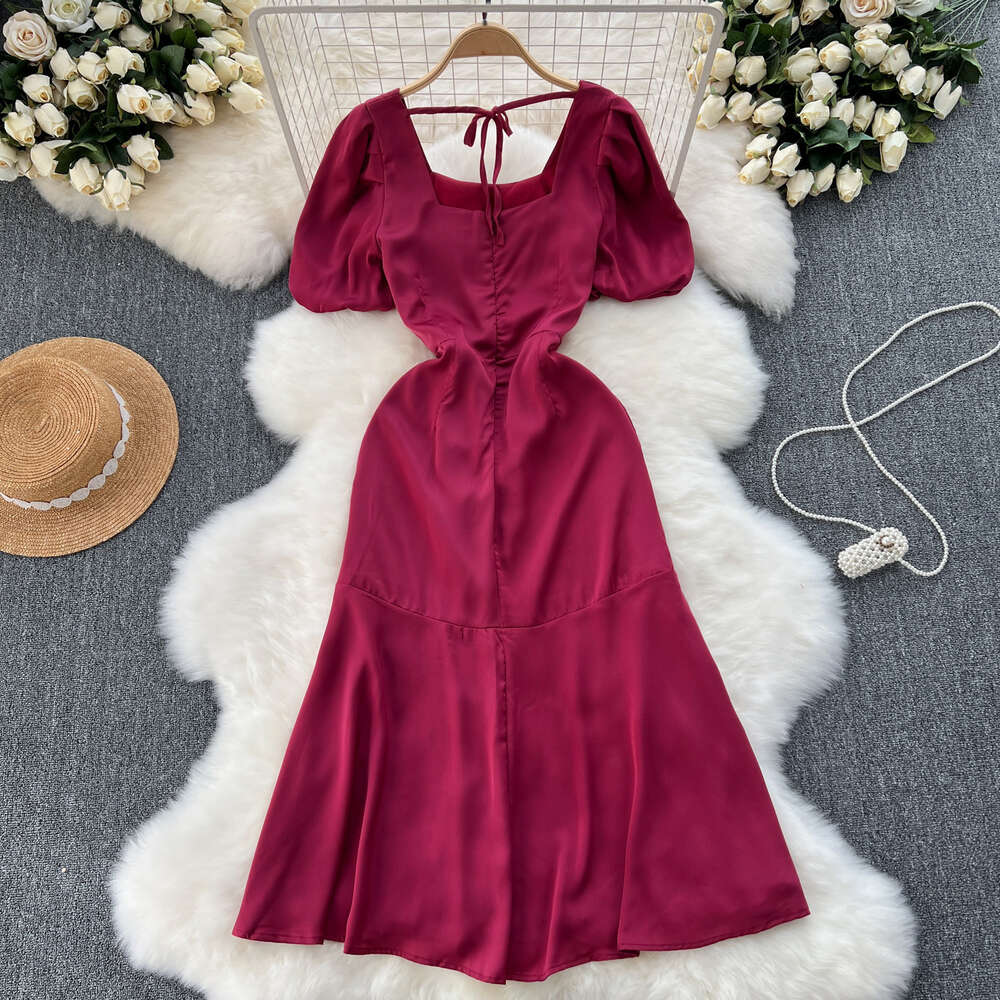 French style elegant dress for women with reduced age bubble sleeves slim fit medium length gentle style fishtail skirt formal dress skirt