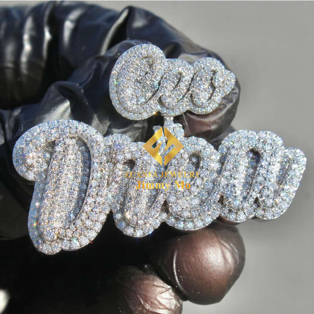 Private Custom Two Tone Color 925 Solid Silver Iced Out Hip Hop Pendant Jewelry VVS Moissanite Letter CurvisePendant Necklace