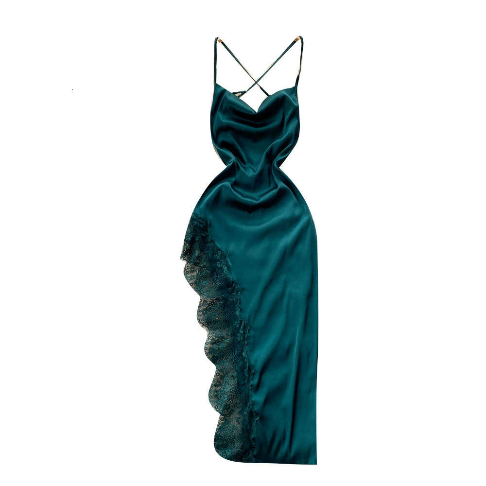 Satin Lace split hollow out suspender irregular dress female French Strapless celebrity sexy long skirt fashion