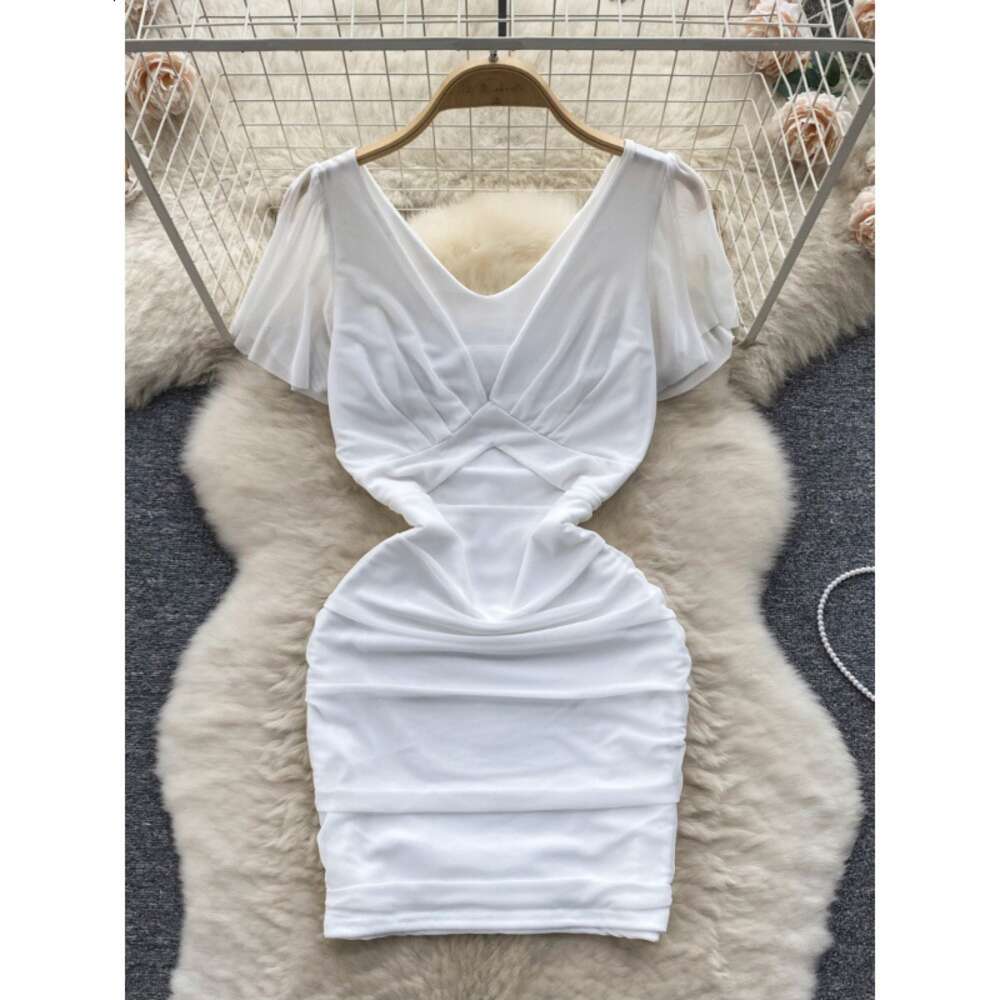 Nightclub womens clothing design sense dress female mind machine perspective hollowed out pleated slim fit short sexy buttocks wrapped skirt trend