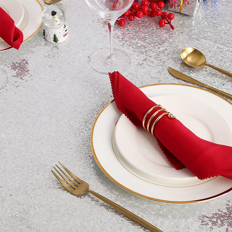 Sequin Table Cloth Rectangular Glitter Tablecloth Rose Gold Silver black for Wedding Birthday Party Event Home Decor 240601