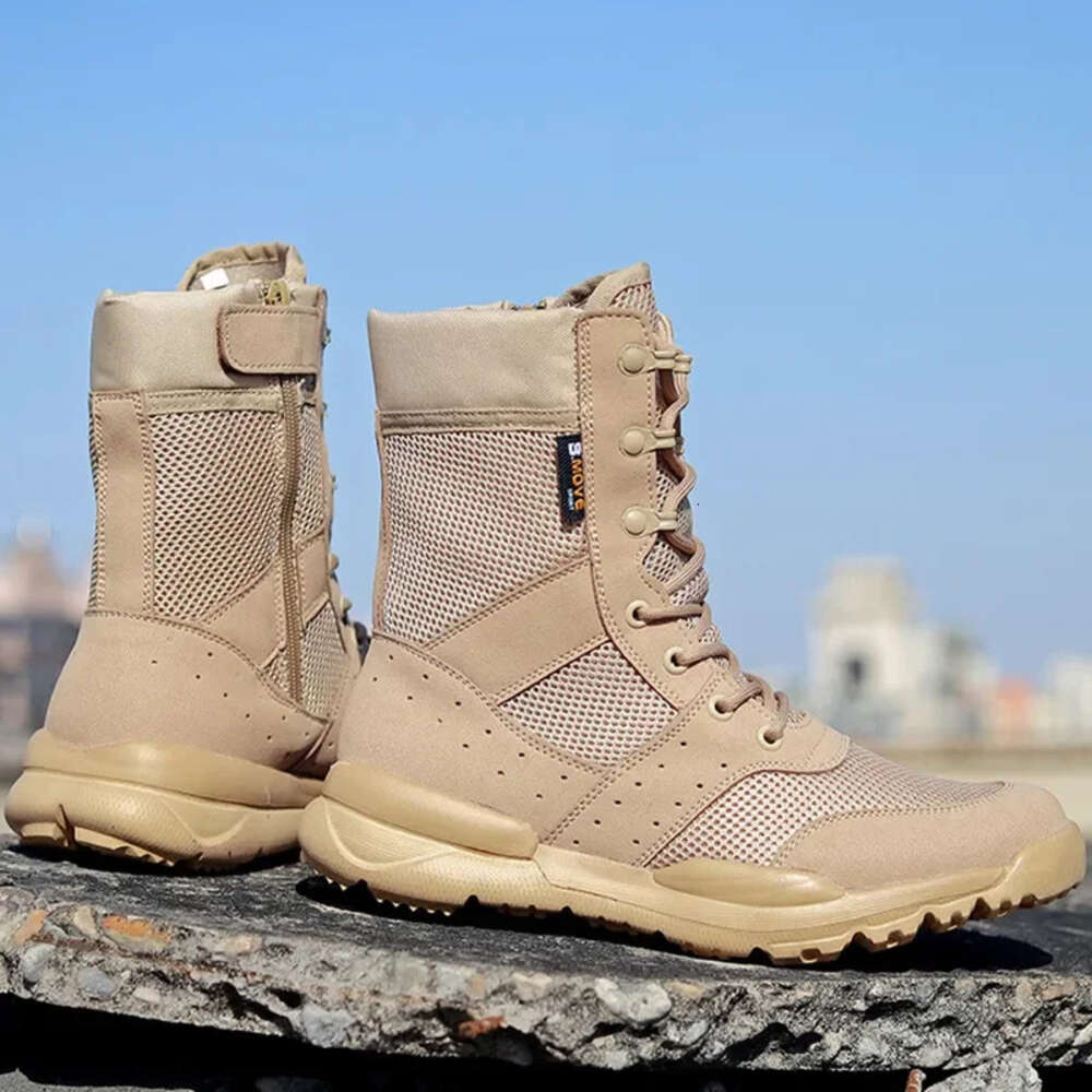 Side Zipper Military Outdoor Combat Tactical Boots Men Women Lightweight Summer Mesh Breathable Hiking Climbing Shoes 35-48 Size 10b93