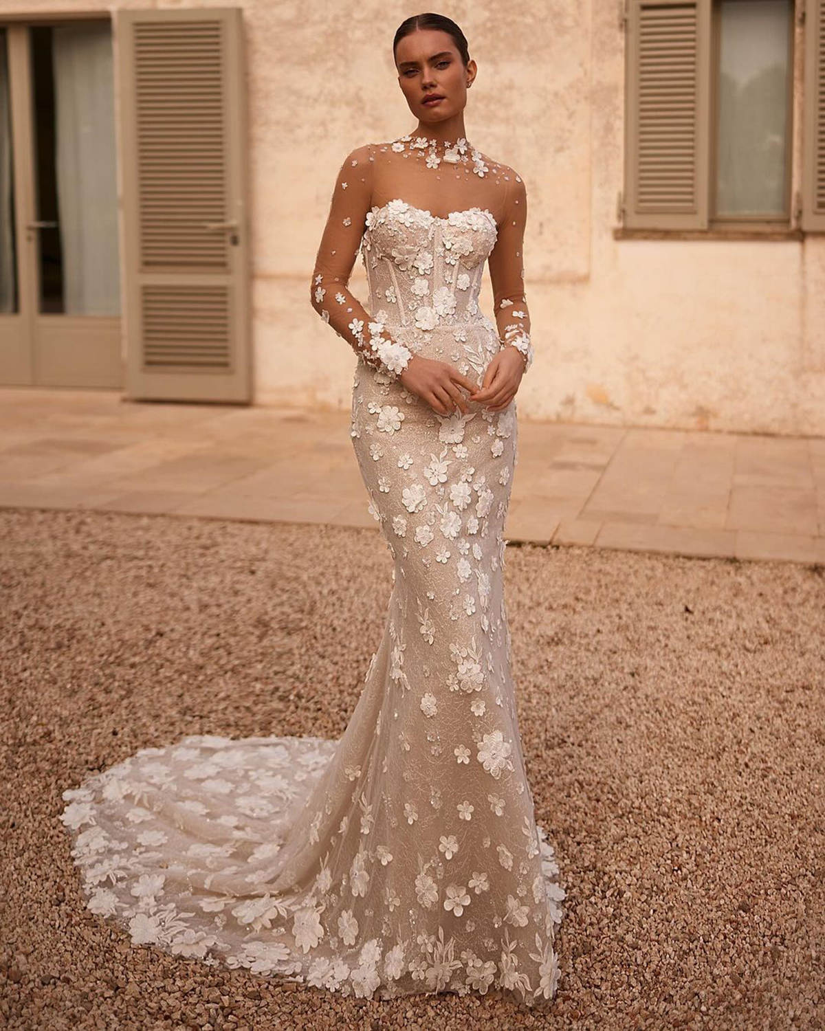 Fancy Mermaid Wedding Dresses 3D Floral Flower Bridal Gowns Strapless Lace Up Sweep Train Slim Custom Made Vestido de novia