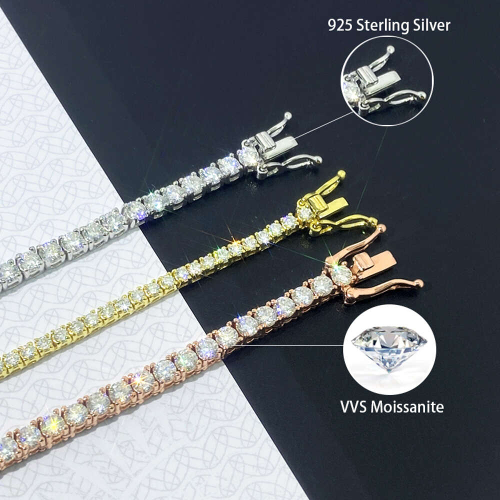 Tennis Chain moissanite chain Pass diamond Tester Hip Hop 925 Sterling Silver 2mm 3mm 4mm 5mm 6.5mm VVS Diamond Necklace