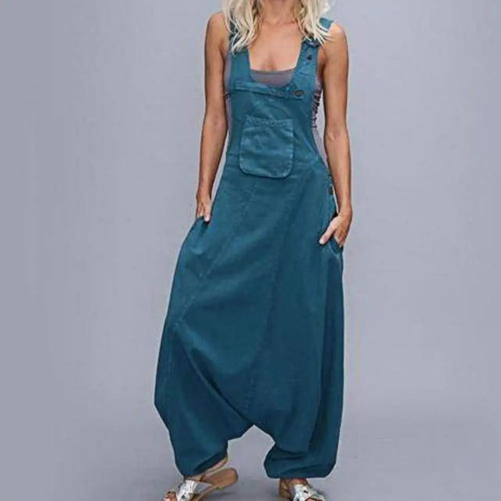 Women Summer Loose Thin Jumpsuits Harem Pants Wide Leg Pants Sleeveless Pockets Bib Jumpsuit Siamese Trousers Large Size S-5XL 240529