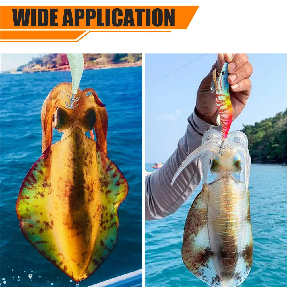 10Pcs Luminous Squid Bait Jig Hooks Rattle Saltwater Glow Squid lures Cuttlefish Sleeve Egi Jig Octopus Fishing lure 2.5 3.0 3.5 240603