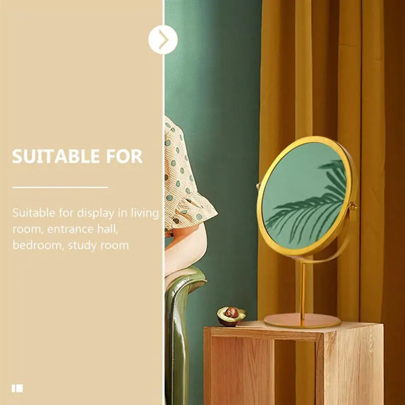 Mirror Makeup Tabletop Cosmetic Vanity Stand Table Magnifying Desk Swivel Desktop Round Vintage Creative For Hand Double Sided 240603