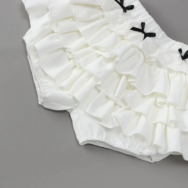 Sweet Ruffles White Skirt for Girls Summer 2024 Bows Ballet Style High Waist Thin Short Skirt 2 To 13 Years Kids Dance Tutu 240531